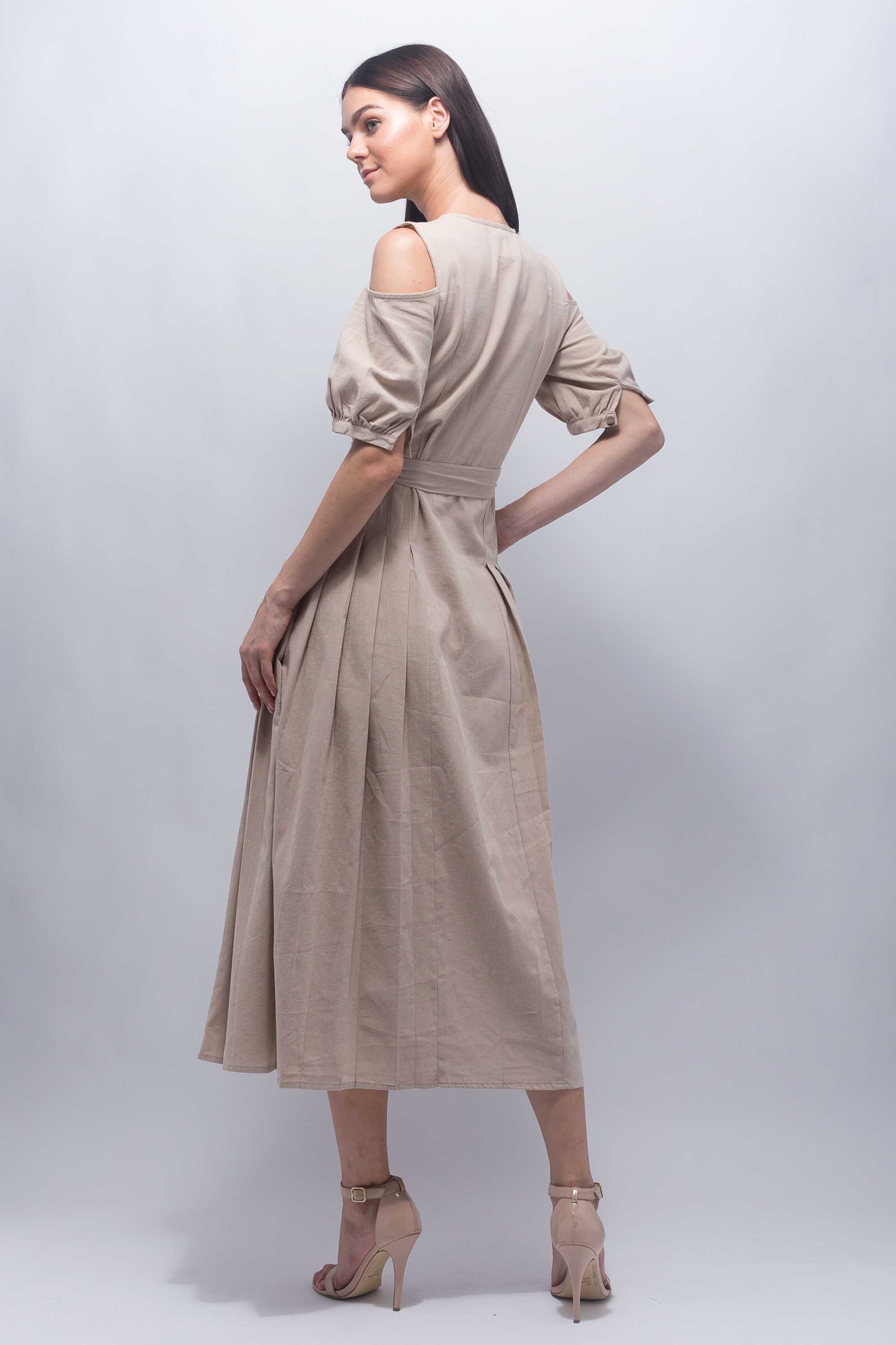 Beige Maxi Button Front Dress - BOUTIQNA